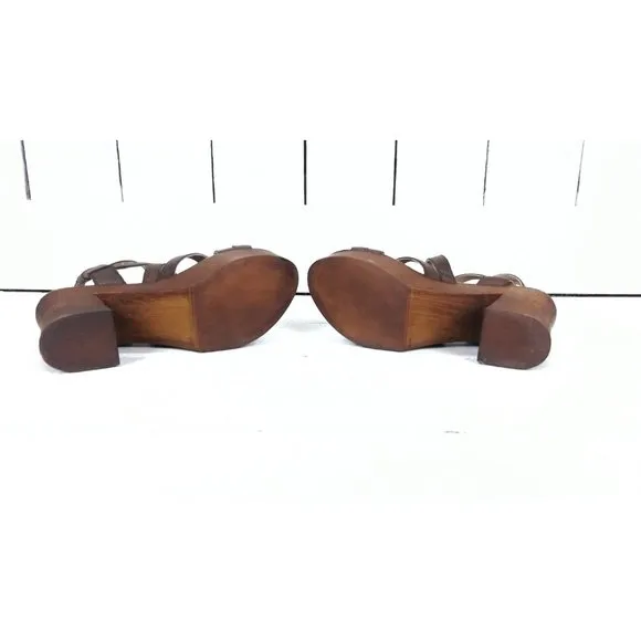 Musse and Cloud open toe platform brown leather sandal high heel