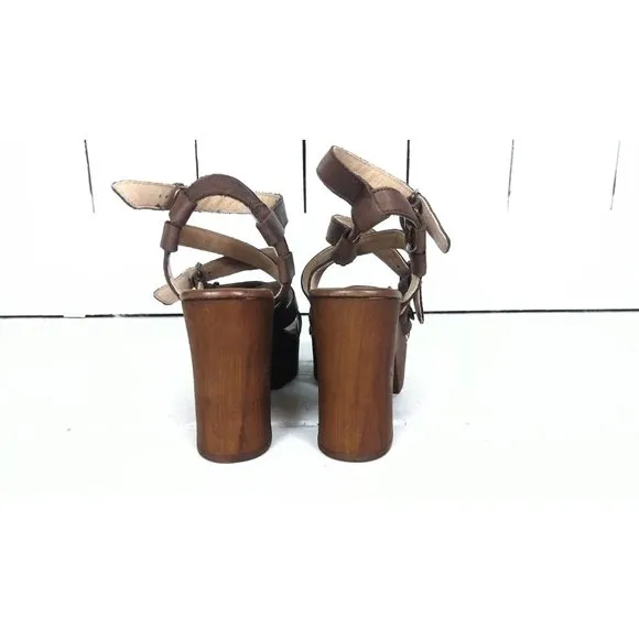 Musse and Cloud open toe platform brown leather sandal high heel