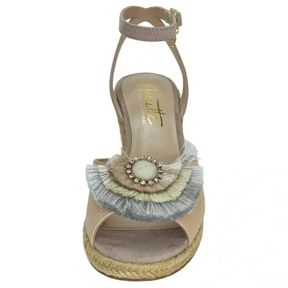 Nanette Lepore Queen Mauve Fringe Womens Wedge Sandals Size 8M