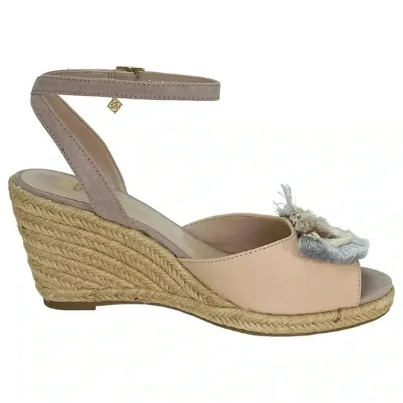 Nanette Lepore Queen Mauve Fringe Womens Wedge Sandals Size 8M