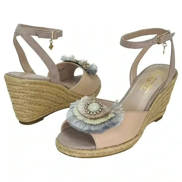 Nanette Lepore Queen Mauve Fringe Womens Wedge Sandals Size 8M