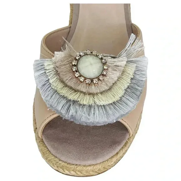 Nanette Lepore Queen Mauve Fringe Womens Wedge Sandals Size 8M