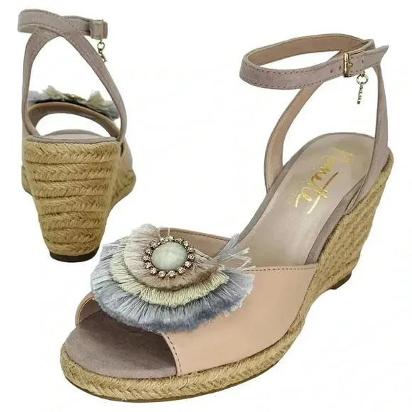Nanette Lepore Queen Mauve Fringe Womens Wedge Sandals Size 8M