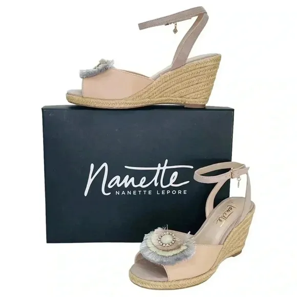 Nanette Lepore Queen Mauve Fringe Womens Wedge Sandals Size 8M