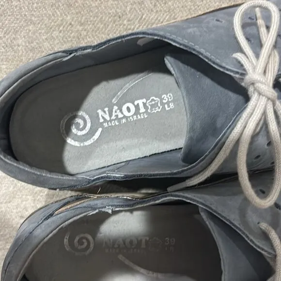 Naot Kumara Blue/Metallic Leather Lace Up Casual Shoes Sz 39