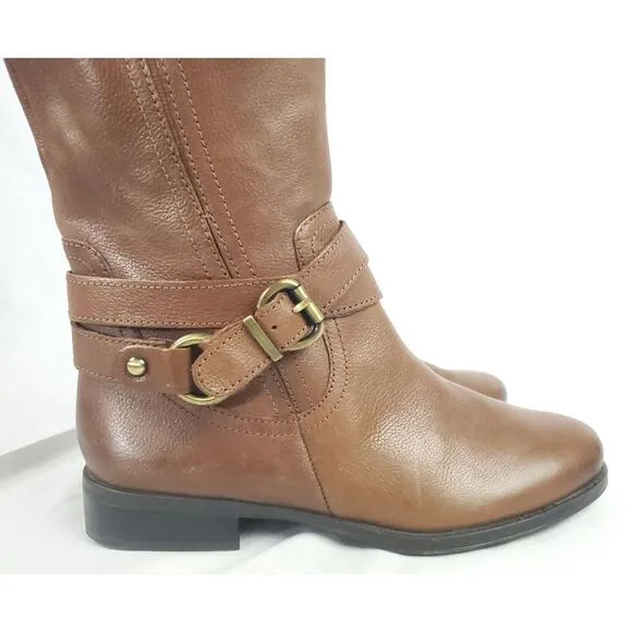 Naturalizer Brown leather low heel Boots w buckle top&amp;ankle sz 6M inside zipper