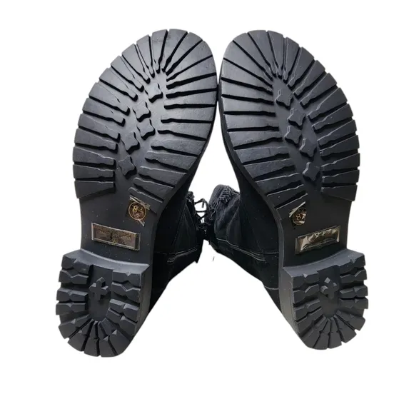 NATURE BREEZE Riley-01 Boots Tall Black Suede Inside Zip Fringe Gold Buckle NWB