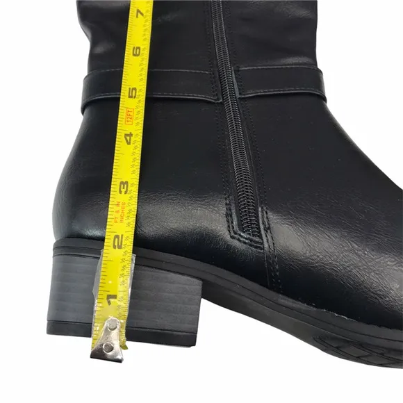 Nautica Womens Riding Boots Black Low Block Heel Knee High Zip Straps 9 M New