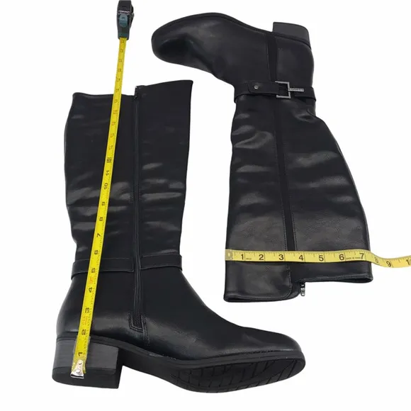 Nautica Womens Riding Boots Black Low Block Heel Knee High Zip Straps 9 M New