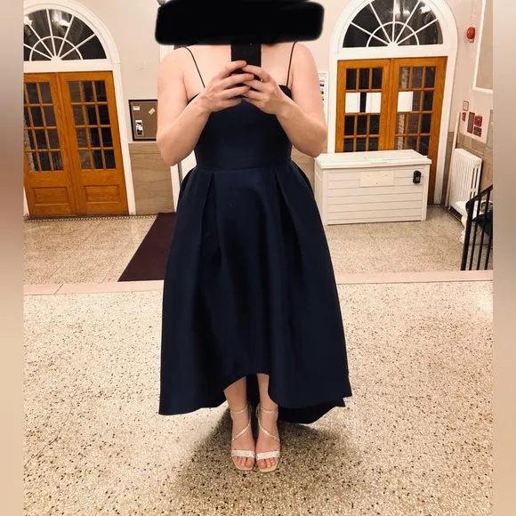 Navy blue Parker dress with high-low hem