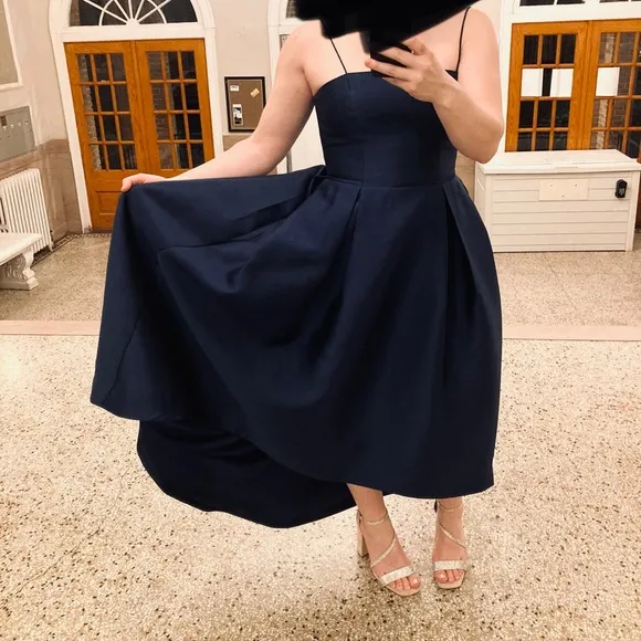 Navy blue Parker dress with high-low hem