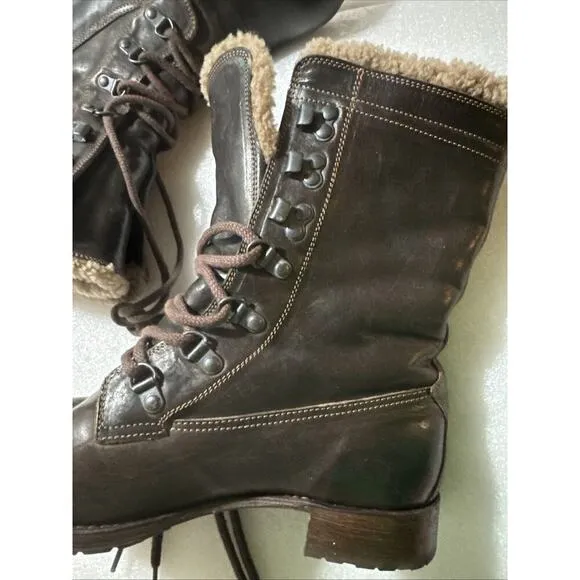 N.D.C 'WHITESTAR R' CUSNA BOOTIE BROWN LEATHER COMBAT BOOTS EU 38 US 8 Sherpa