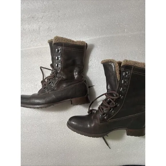 N.D.C 'WHITESTAR R' CUSNA BOOTIE BROWN LEATHER COMBAT BOOTS EU 38 US 8 Sherpa