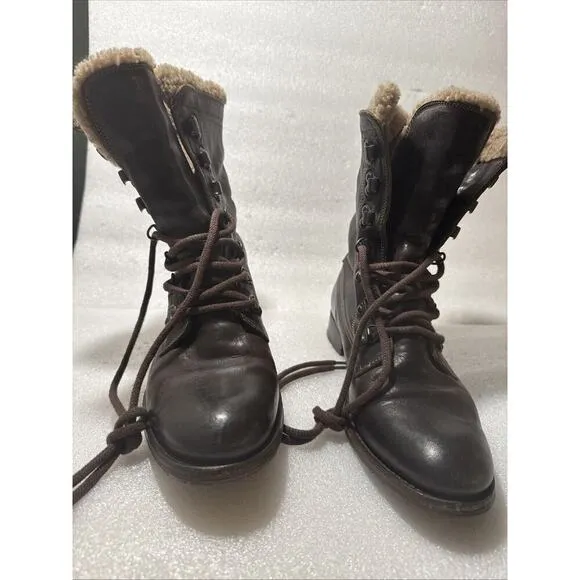 N.D.C 'WHITESTAR R' CUSNA BOOTIE BROWN LEATHER COMBAT BOOTS EU 38 US 8 Sherpa