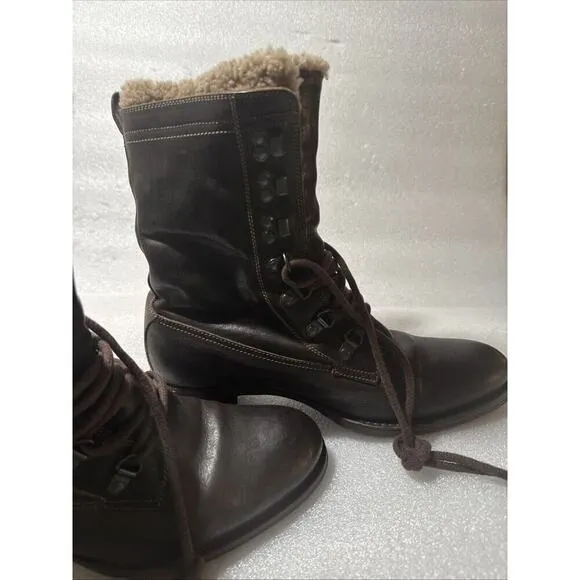 N.D.C 'WHITESTAR R' CUSNA BOOTIE BROWN LEATHER COMBAT BOOTS EU 38 US 8 Sherpa