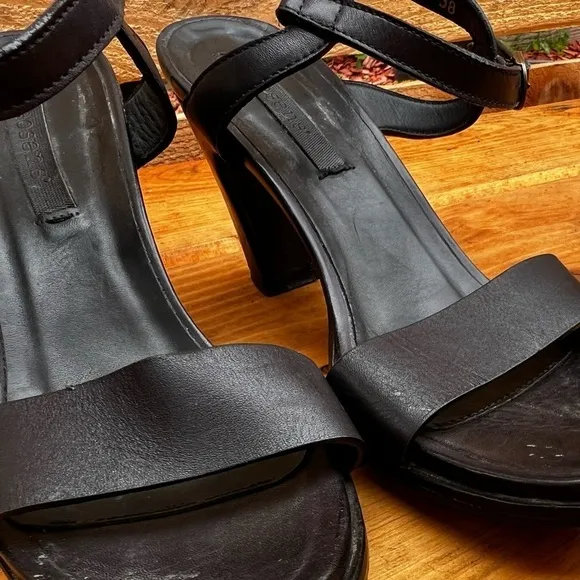 Neosens shoes Black Curved Block Heel Leather Strappy Sandal heeled