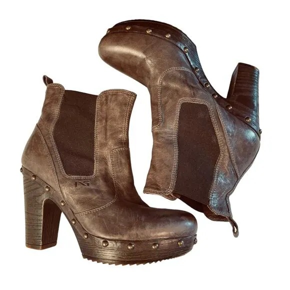 Nero Giadrini Ankle Boots Studded Leather Brown Platform Size 5