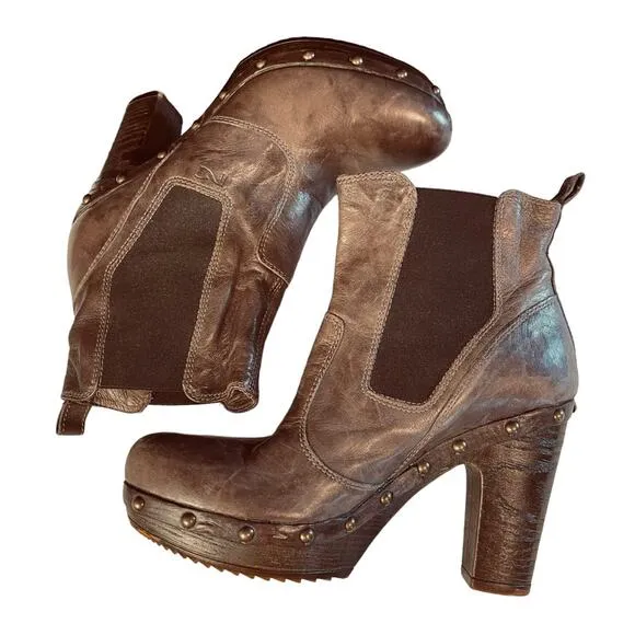 Nero Giadrini Ankle Boots Studded Leather Brown Platform Size 5