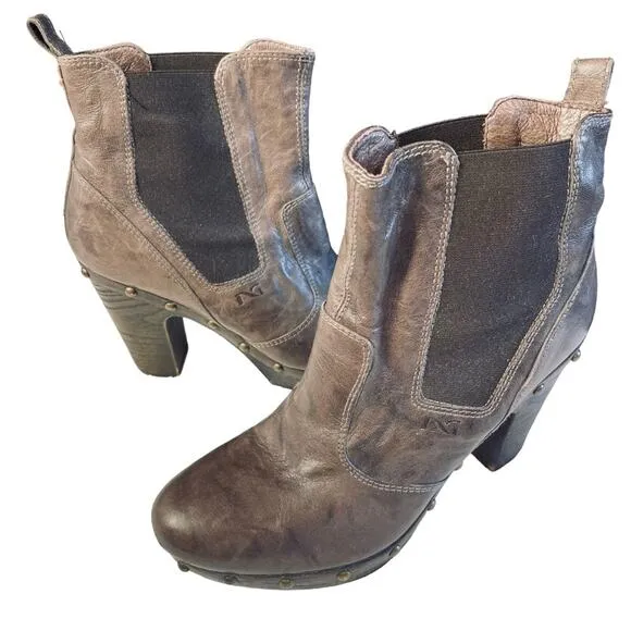 Nero Giadrini Ankle Boots Studded Leather Brown Platform Size 5