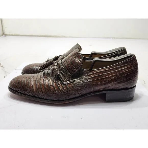 Nettleton Century II Brown Teju Lizard Leather Tassel Loafers Men’s 10.5D