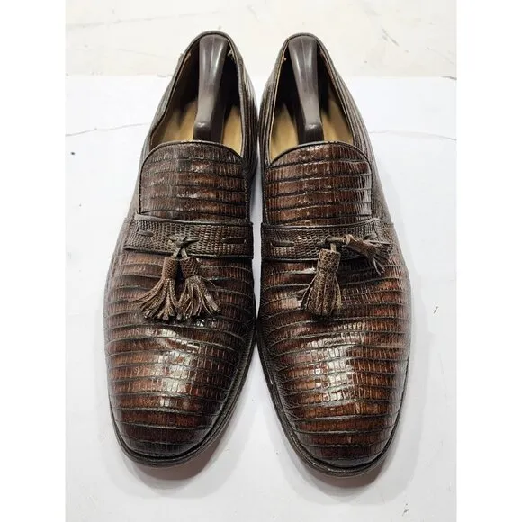 Nettleton Century II Brown Teju Lizard Leather Tassel Loafers Men’s 10.5D