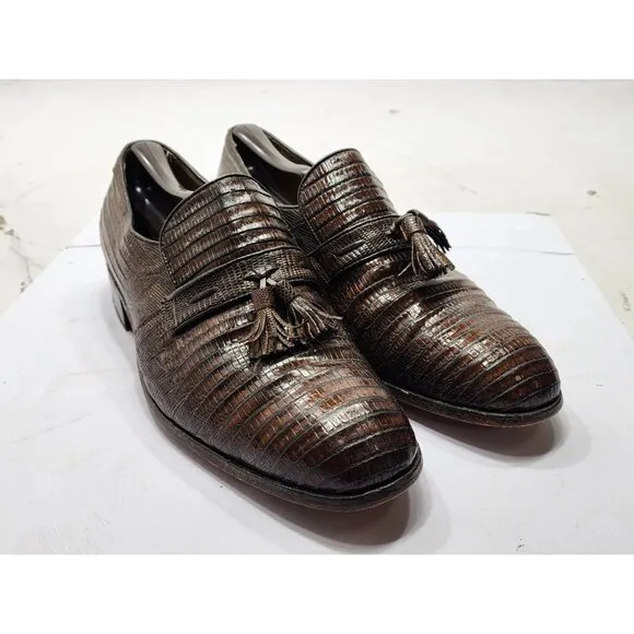 Nettleton Century II Brown Teju Lizard Leather Tassel Loafers Men’s 10.5D