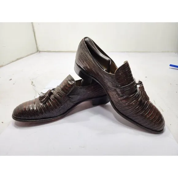 Nettleton Century II Brown Teju Lizard Leather Tassel Loafers Men’s 10.5D