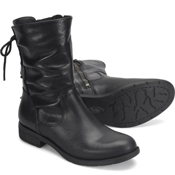 NEW $190 SOFFT Sharnell Black Leather Slouch Lace up low heel boots women sz 6