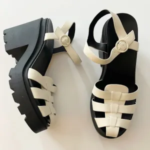 NEW Abound Marty Jelly Lug Platform Sandals Black White Size 9M