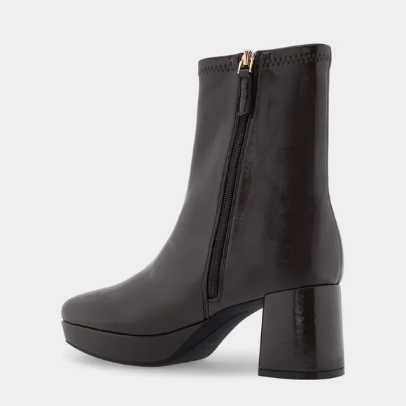 NEW Aerosoles Sussex Padded Insole Patent Ankle Block Heel Black Boots Platform