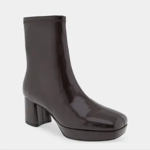 NEW Aerosoles Sussex Padded Insole Patent Ankle Block Heel Black Boots Platform