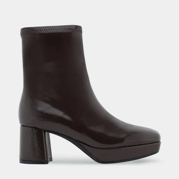 NEW Aerosoles Sussex Padded Insole Patent Ankle Block Heel Black Boots Platform