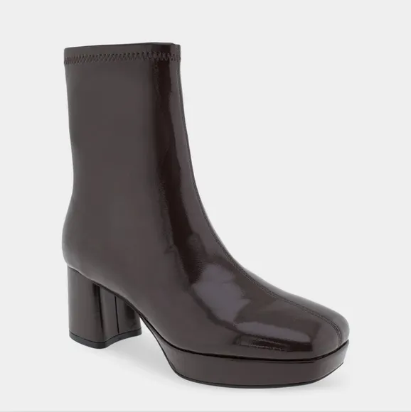 NEW Aerosoles Sussex Padded Insole Patent Ankle Block Heel Black Boots Platform