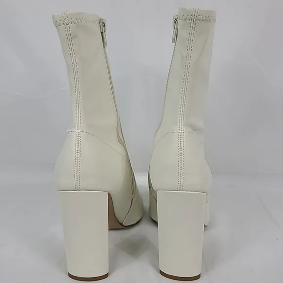 NEW ALDO Women's Dove Ivory Heeled BootS Stiletto Faux Leather Pointed Toe Sz 9