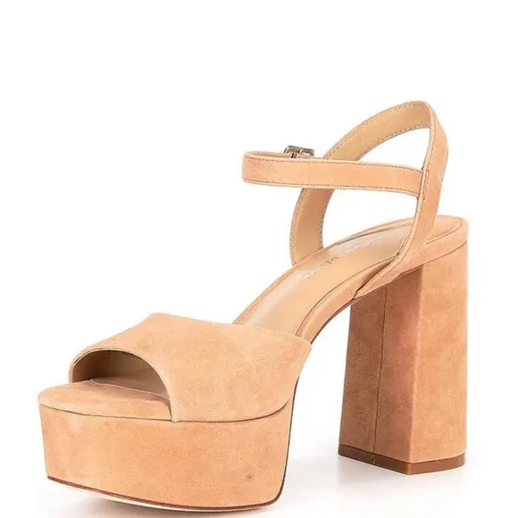 NEW Antonio Melani Bonny Suede Platform Block Heel Sandals in Dk Sierra …