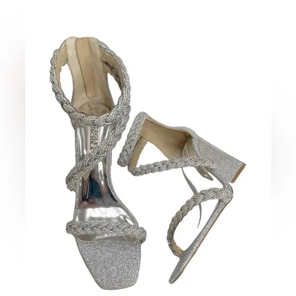 New Badgely Mischka Sparkle Fennel Braided Spool Heels Size 8
