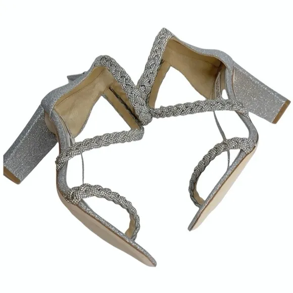 New Badgely Mischka Sparkle Fennel Braided Spool Heels Size 8