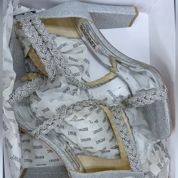 New Badgely Mischka Sparkle Fennel Braided Spool Heels Size 8