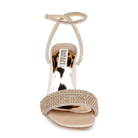 New! Badgley Mishka Becca Strappy Block Heel Rhinestone