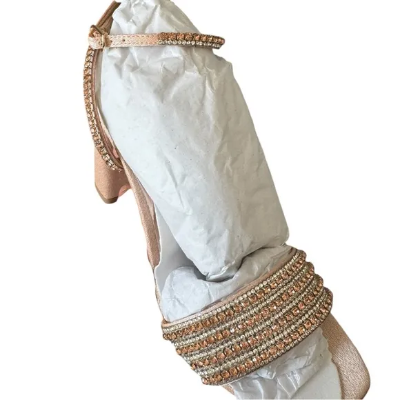 New! Badgley Mishka Becca Strappy Block Heel Rhinestone