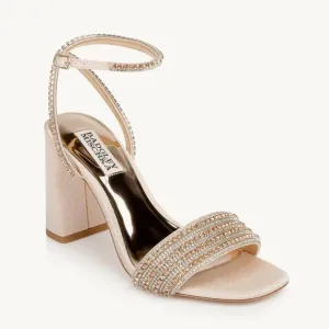 New! Badgley Mishka Becca Strappy Block Heel Rhinestone