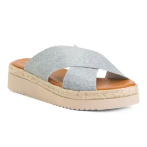NEW BERTUCHI Mase in Spain. Denim and Leather Cross Band Wedge Sandals. 9.5/40