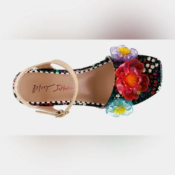🌸NEW BETSEY JOHNSTON ELAYNE MULTI COLOR PLATFORM SANDALS Sz 8.5 WITH BOX.