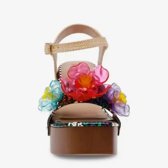 🌸NEW BETSEY JOHNSTON ELAYNE MULTI COLOR PLATFORM SANDALS Sz 8.5 WITH BOX.
