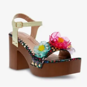 🌸NEW BETSEY JOHNSTON ELAYNE MULTI COLOR PLATFORM SANDALS Sz 8.5 WITH BOX.
