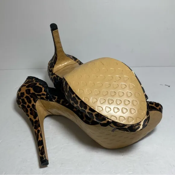New Betsy Johnson Leopard Peep Toe Satin High Heel Pump Women's Shoes Size 10
