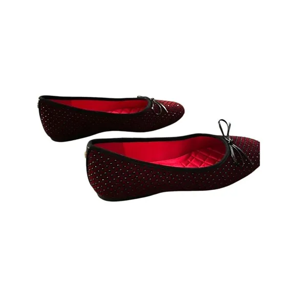NEW Birdies Size US 6 Songbird Red Velvet Black Crystal Ballet Flats w/ Box