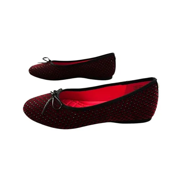 NEW Birdies Size US 6 Songbird Red Velvet Black Crystal Ballet Flats w/ Box