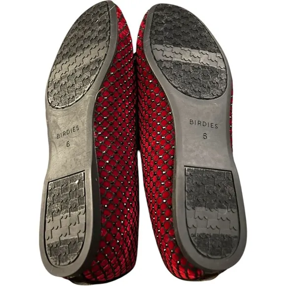 NEW Birdies Size US 6 Songbird Red Velvet Black Crystal Ballet Flats w/ Box