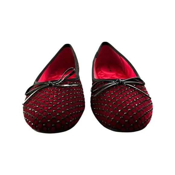 NEW Birdies Size US 6 Songbird Red Velvet Black Crystal Ballet Flats w/ Box